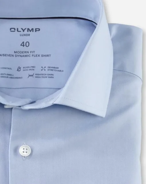 OLYMP Luxor 24/7 modern fit overhemd, korte mouw, Dynamic Flex, bleu