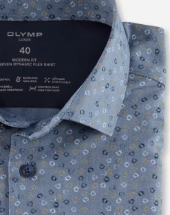 OLYMP Luxor 24/7 modern fit overhemd, korte mouw, Dynamic Flex, natuur dessin