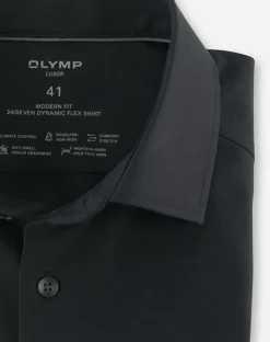 OLYMP Luxor 24/7 modern fit overhemd, popeline, zwart