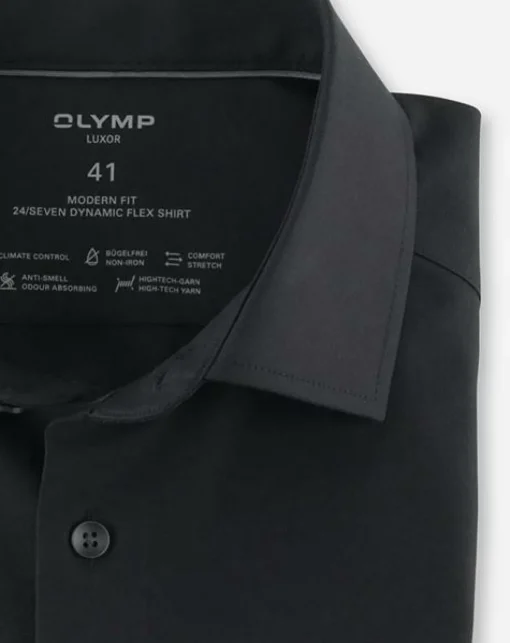 OLYMP Luxor 24/7 modern fit overhemd, popeline, zwart