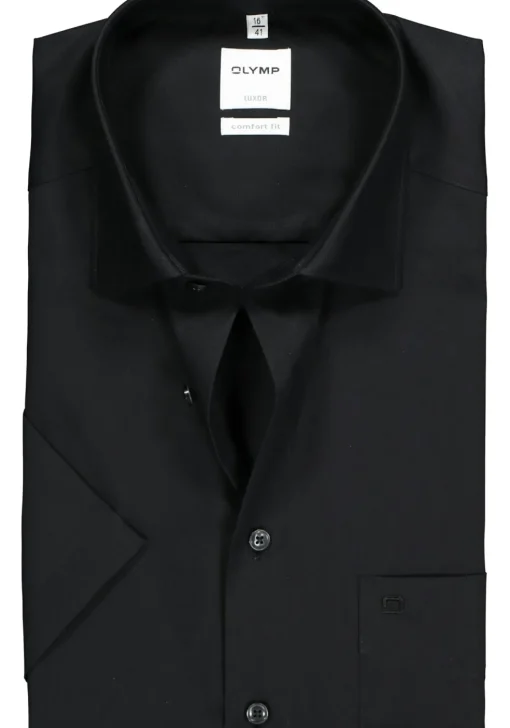 OLYMP Luxor comfort fit overhemd, korte mouwen, zwart