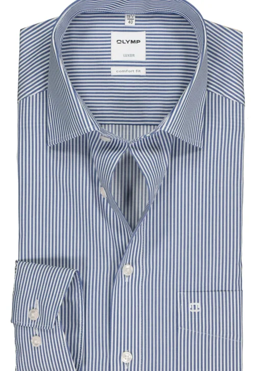 OLYMP Luxor comfort fit overhemd, marine blauw gestreept