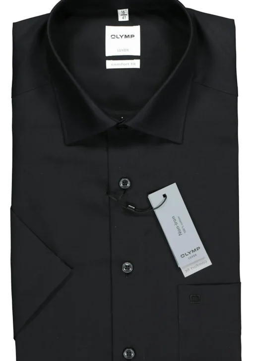 OLYMP Luxor comfort fit overhemd, korte mouwen, zwart