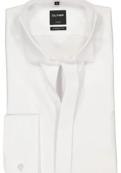 OLYMP Luxor modern fit overhemd, smoking overhemd, wit, gladde stof met wing kraag