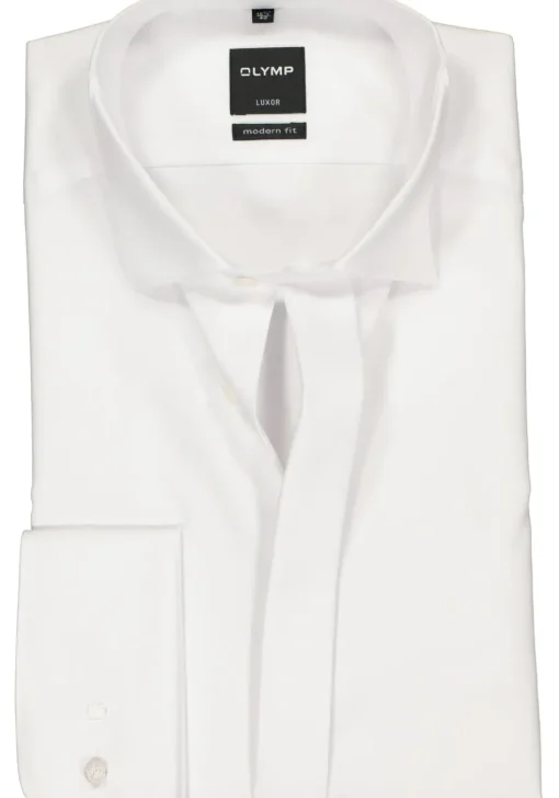 OLYMP Luxor modern fit overhemd, smoking overhemd, wit, gladde stof met wing kraag