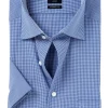 OLYMP Luxor modern fit overhemd, korte mouw, donkerblauw met wit geruit (contrast)