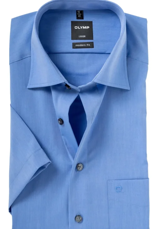 OLYMP Luxor modern fit overhemd, korte mouw, midden blauw