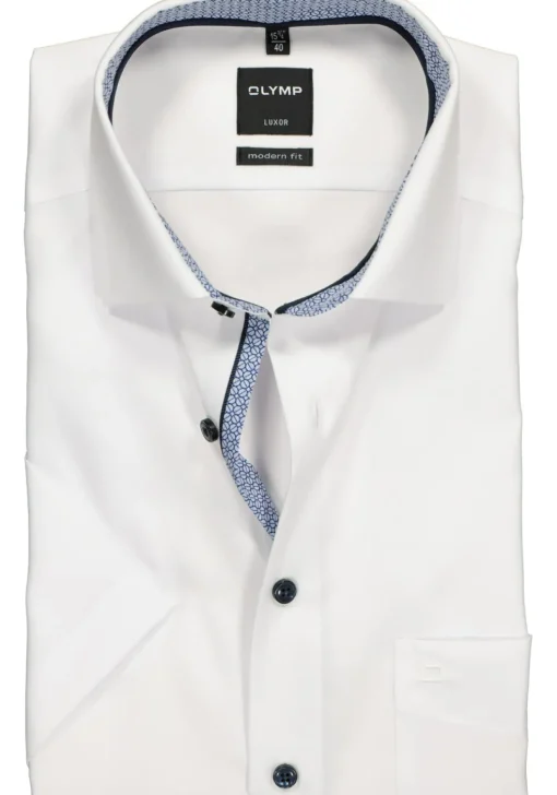 OLYMP Luxor modern fit overhemd, korte mouw, wit (blauw contrast)