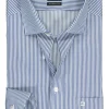 OLYMP Luxor modern fit overhemd, mouwlengte 7, twill, marine blauw met wit gestreept