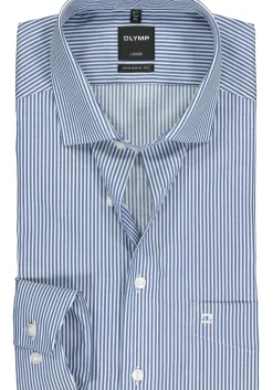 OLYMP Luxor modern fit overhemd, mouwlengte 7, twill, marine blauw met wit gestreept