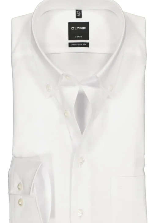 OLYMP Luxor modern fit overhemd, wit met button-down kraag