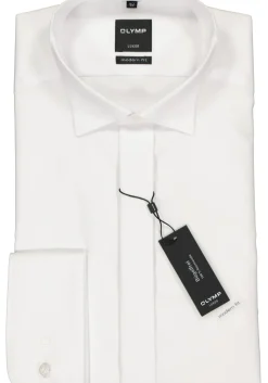 OLYMP Luxor modern fit overhemd, smoking overhemd, wit, gladde stof met wing kraag