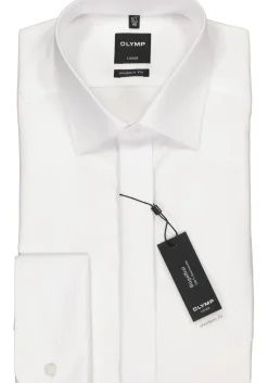 OLYMP Luxor modern fit overhemd, smoking overhemd, wit, gladde stof met Kent kraag