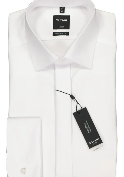 OLYMP Luxor modern fit overhemd, smoking overhemd, wit, gladde stof met Kent kraag