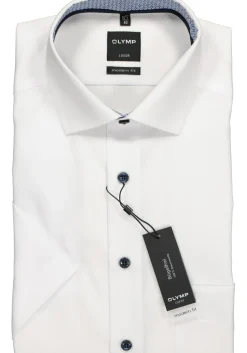 OLYMP Luxor modern fit overhemd, korte mouw, wit (blauw contrast)