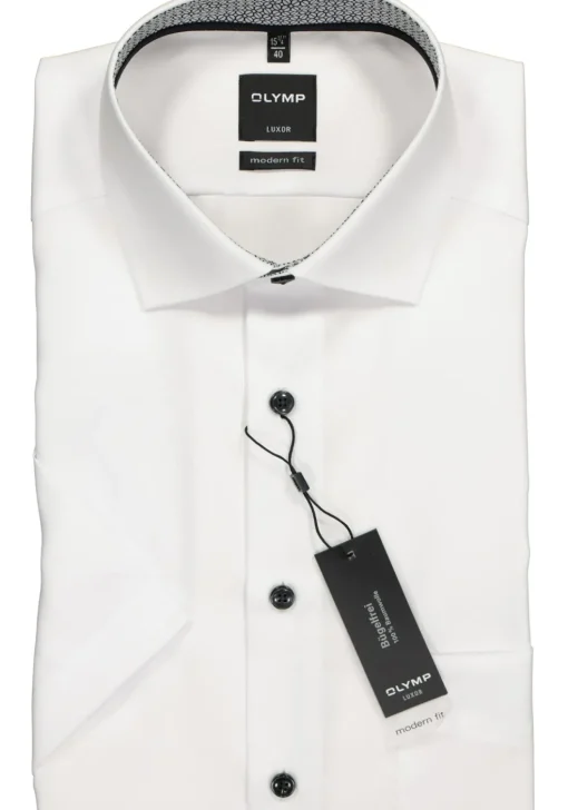 OLYMP Luxor modern fit overhemd, korte mouw, wit (zwart contrast)