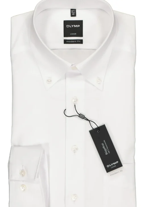 OLYMP Luxor modern fit overhemd, wit met button-down kraag