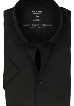 OLYMP Luxor 24/Seven modern fit overhemd, korte mouw, zwart tricot