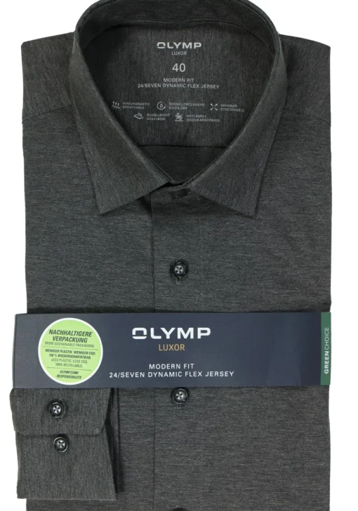 OLYMP Luxor 24/Seven modern fit overhemd, antraciet grijs tricot