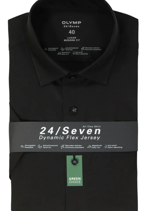 OLYMP Luxor 24/Seven modern fit overhemd, korte mouw, zwart tricot