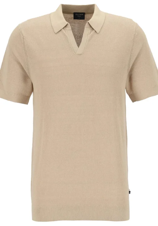 OLYMP modern fit gebreide polo katoen met hennep, structuur, korte mouw, beige