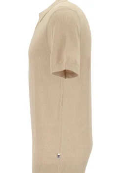 OLYMP modern fit gebreide polo katoen met hennep, structuur, korte mouw, beige