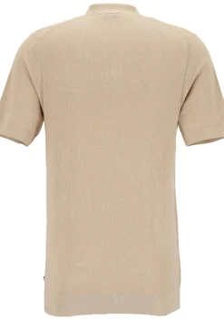 OLYMP modern fit gebreide polo katoen met hennep, structuur, korte mouw, beige