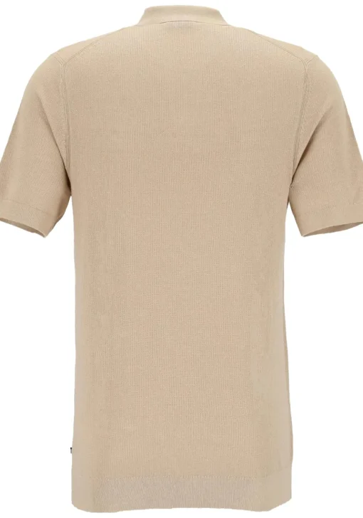 OLYMP modern fit gebreide polo katoen met hennep, structuur, korte mouw, beige