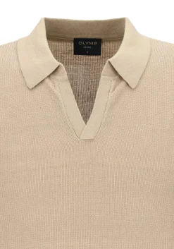 OLYMP modern fit gebreide polo katoen met hennep, structuur, korte mouw, beige