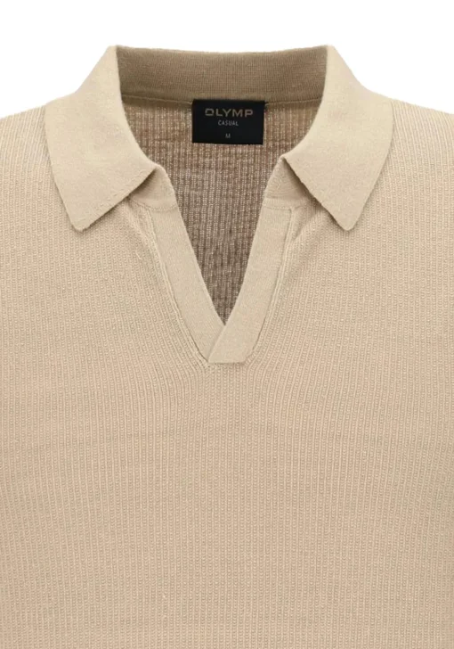 OLYMP modern fit gebreide polo katoen met hennep, structuur, korte mouw, beige