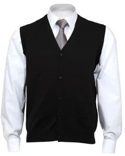 OLYMP modern fit mouwloos vest wol, V-hals, zwart
