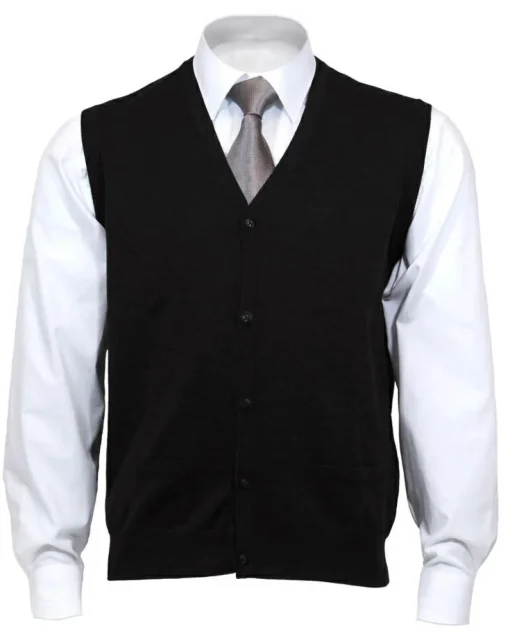 OLYMP modern fit mouwloos vest wol, V-hals, zwart