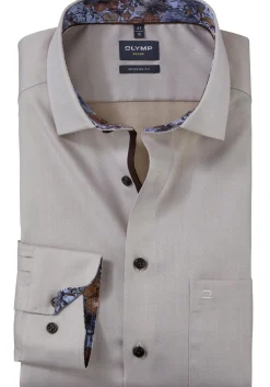 OLYMP modern fit overhemd, mouwlengte 7, structuur, beige