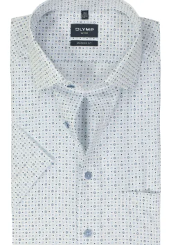 OLYMP modern fit overhemd, korte mouw, popeline, wit dessin