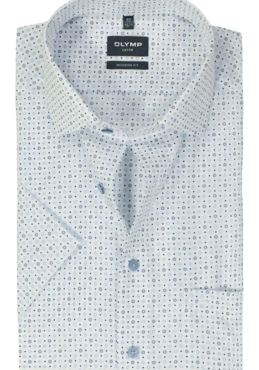 OLYMP modern fit overhemd, korte mouw, popeline, wit dessin