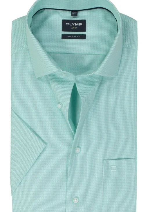 OLYMP modern fit overhemd, korte mouw, structuur, mint groen