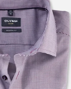 OLYMP modern fit overhemd, mouwlengte 7, structuur, paars