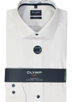 OLYMP modern fit overhemd, mouwlengte 7, structuur, wit