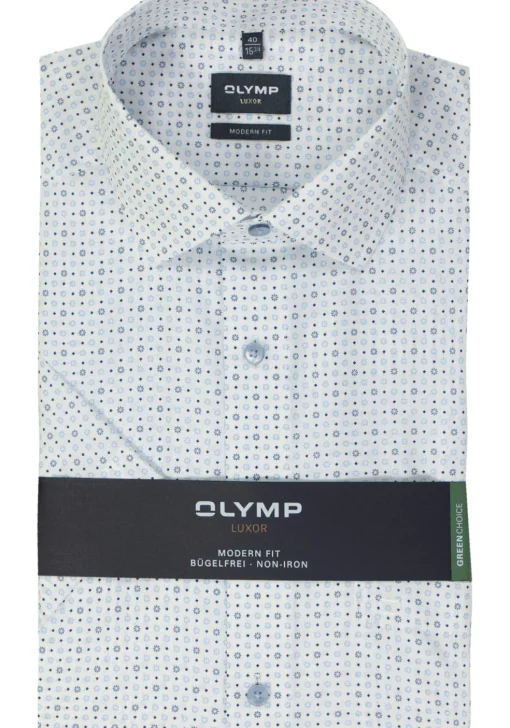OLYMP modern fit overhemd, korte mouw, popeline, wit dessin