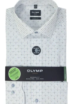 OLYMP modern fit overhemd, mouwlengte 7, popeline, wit dessin