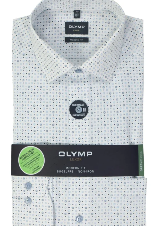 OLYMP modern fit overhemd, mouwlengte 7, popeline, wit dessin