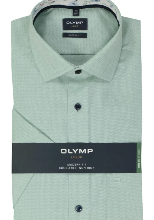 OLYMP modern fit overhemd, korte mouw, structuur, groen