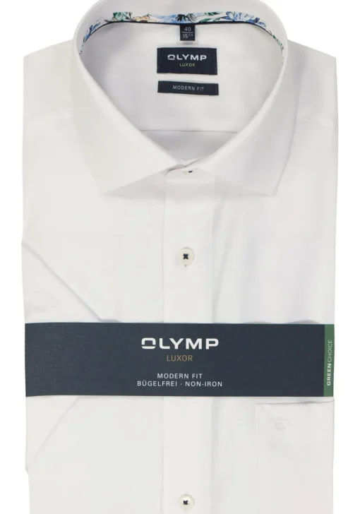 OLYMP modern fit overhemd, korte mouw, structuur, wit