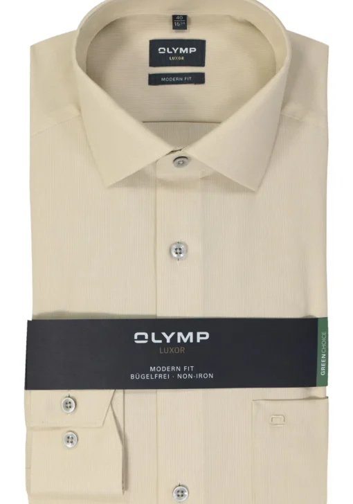 OLYMP modern fit overhemd, structuur, beige