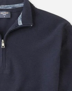 OLYMP modern fit schipperstrui katoen, structuur, korte rits, marine blauw
