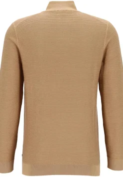 OLYMP modern fit schipperstrui katoen, structuur, korte rits, caramel