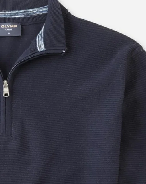 OLYMP modern fit schipperstrui katoen, structuur, korte rits, marine blauw