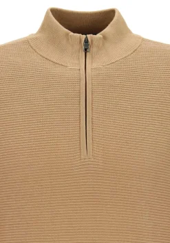 OLYMP modern fit schipperstrui katoen, structuur, korte rits, caramel