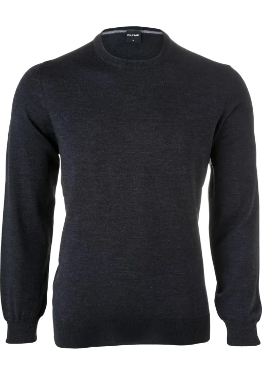 OLYMP modern fit trui wol, O-hals, antraciet