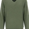 OLYMP modern fit trui wol, V-hals, olijfgroen